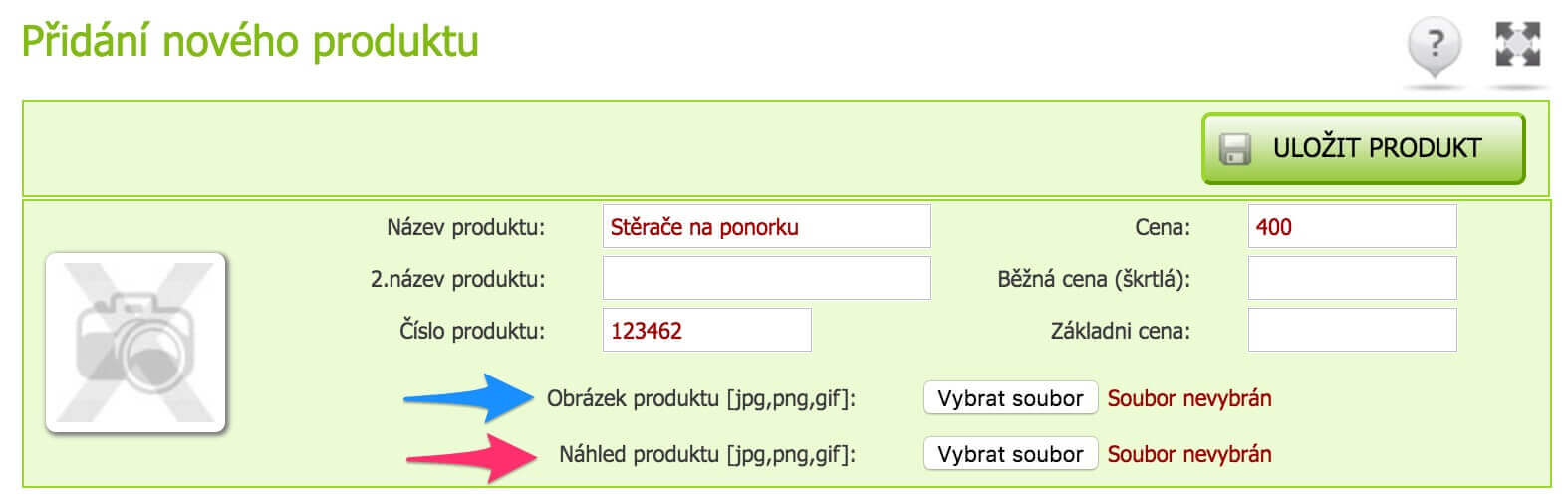 Přidání nového produktu v administraci Eshop-rychle