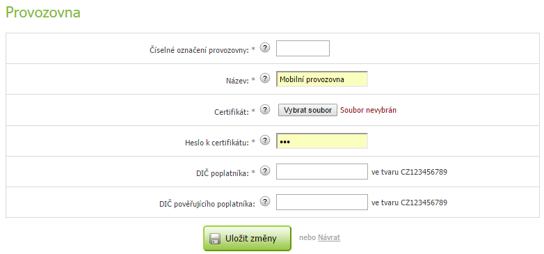 Nastavení provozovny v EET modulu administrace Eshop-rychle