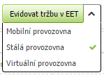 Roletka pro ruční evidenci v EET modulu administrace Eshop-rychle