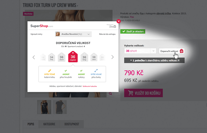 Doporučení správné velikosti přes SizeID