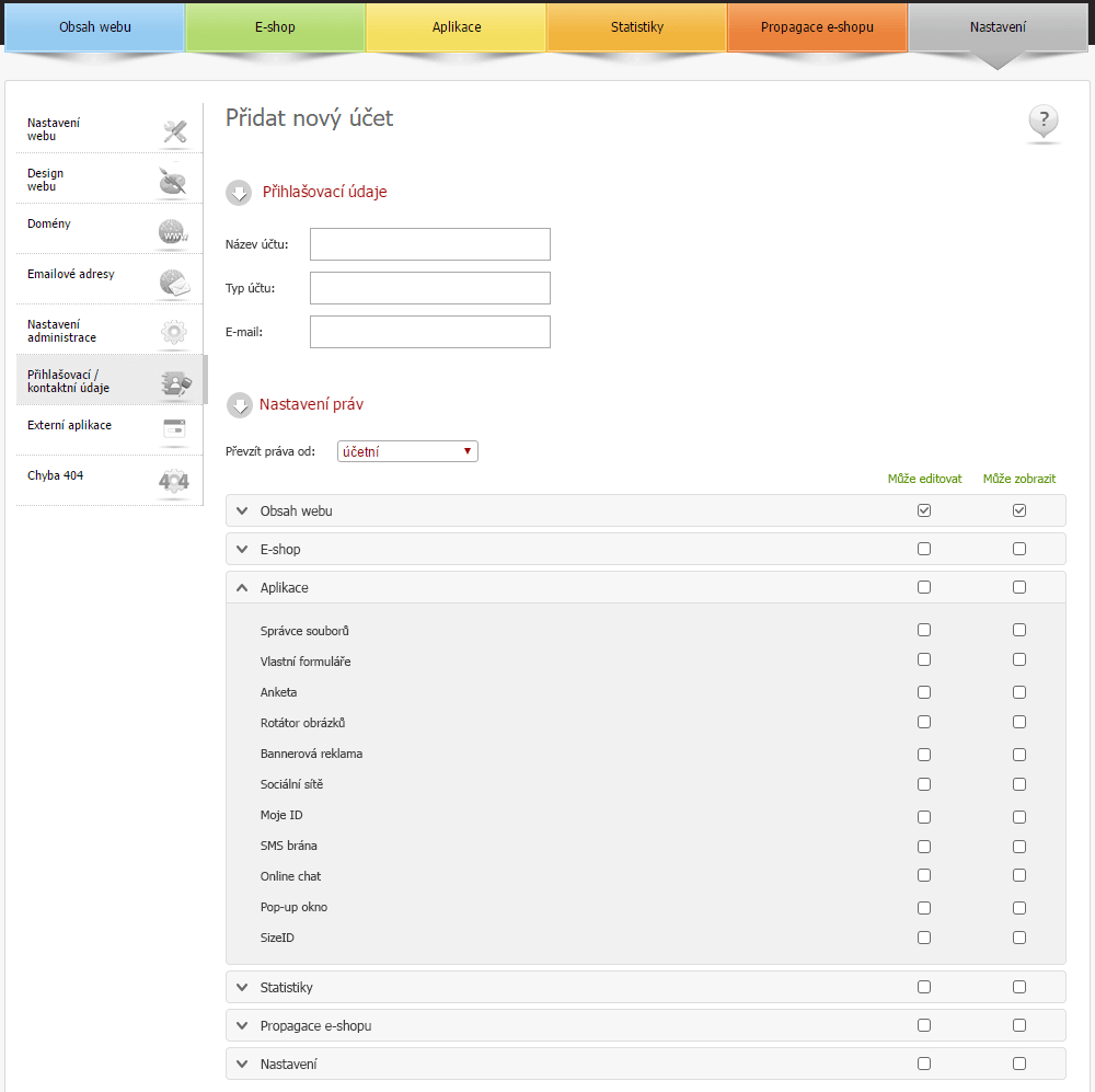 Multilogin v administraci Eshop-rychle - přístupová práva