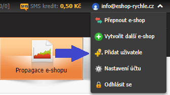 Přidání uživatele přes rychlé menu - administrace Eshop-rychle