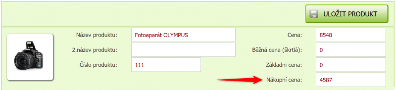 Nastavení nákupní ceny v administraci Eshop-rychle